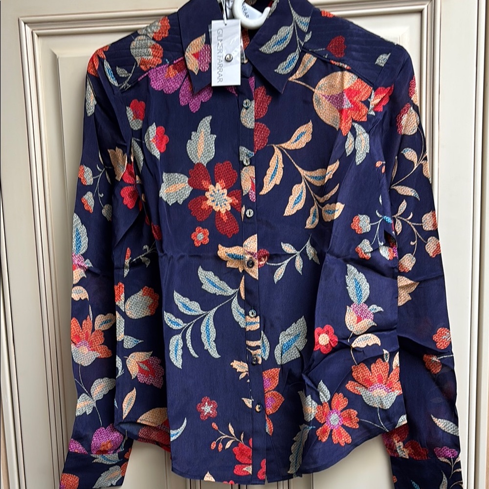 Gilbert Farrar Navy Print Blouse size S New